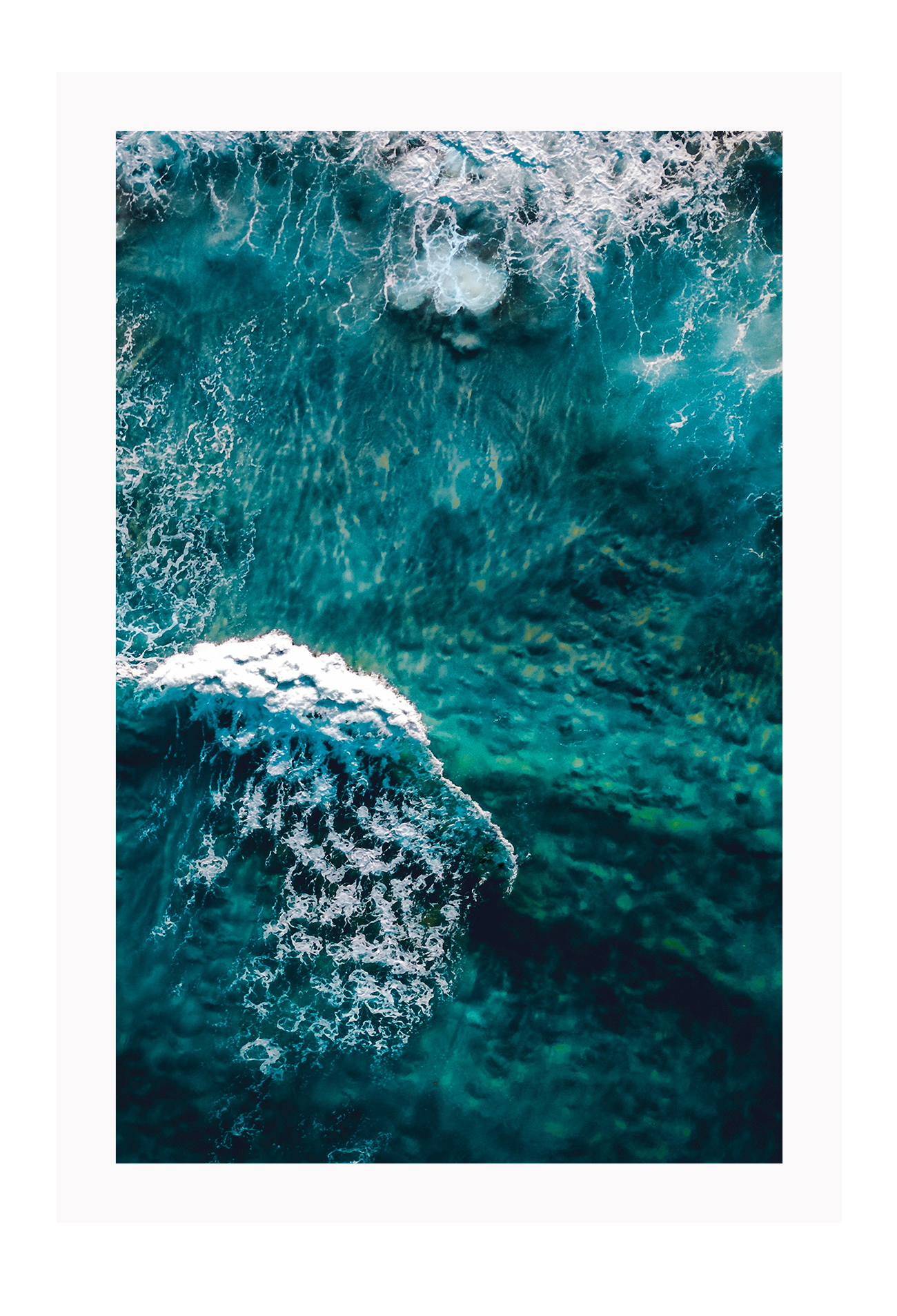 Blue ocean portrait landscape print with waves and ripple white wash coast